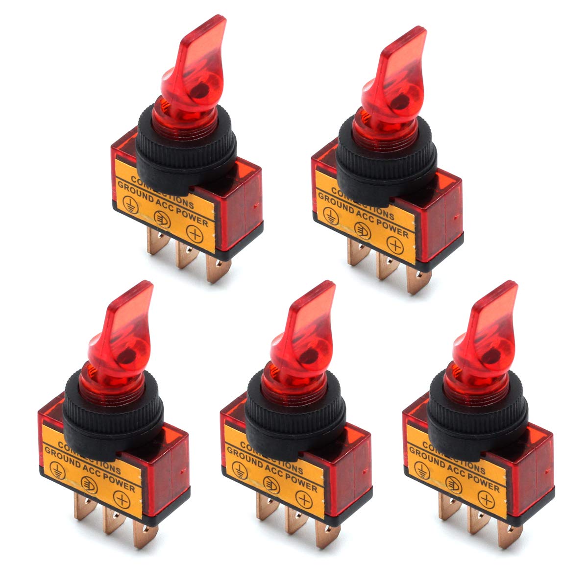 Lot de 5 interrupteurs à bascule 2 positions On/Off 3P SPST pour voiture, bateau, voiture, moto, 12 V CC 20 A Rouge 12 V 20 A
