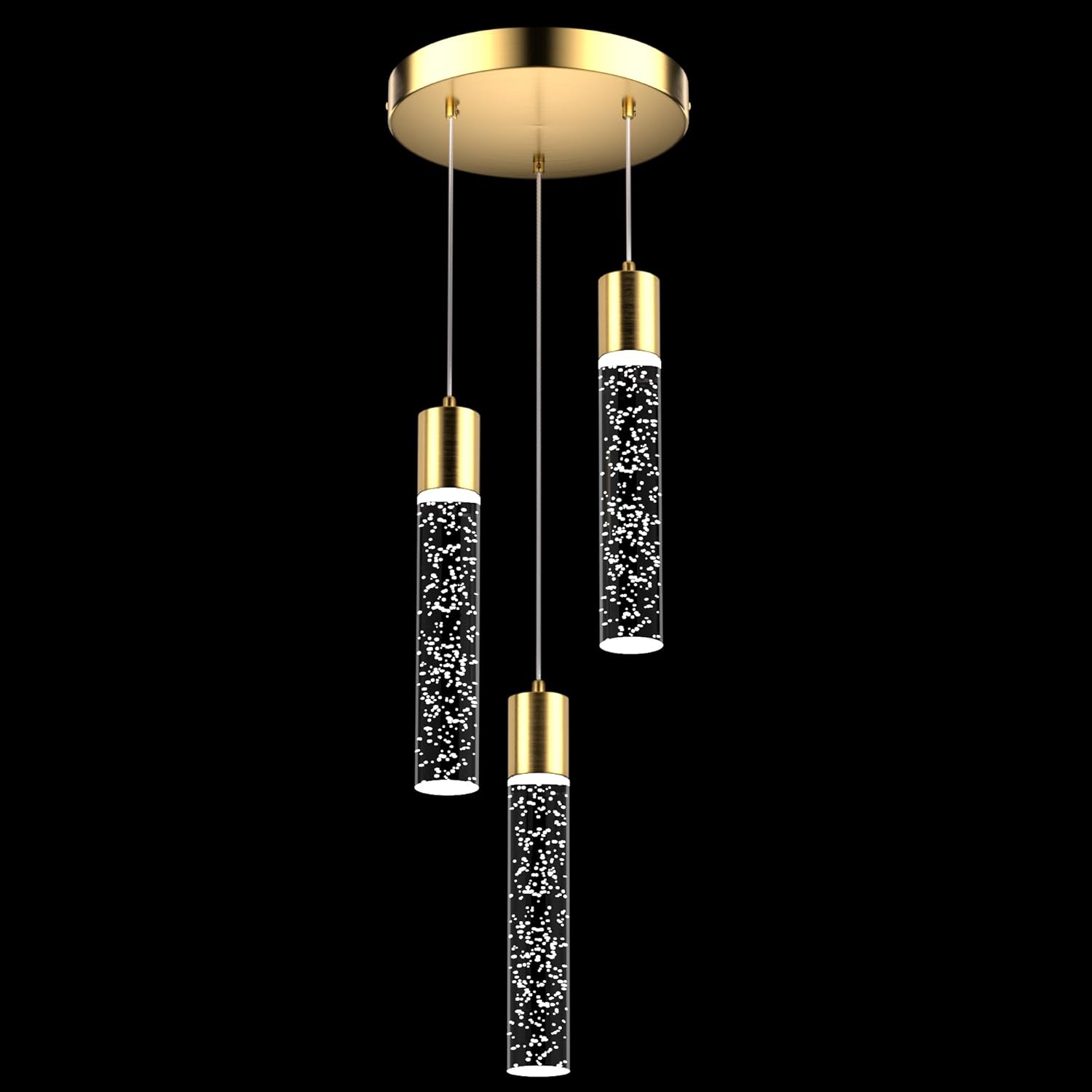 Pendant Lights Kitchen Island 3-Light, 6500K Modern Kitchen Island Lights Ceiling Lighting Fixtures with Crystal Bubble, Integrated LED Cold White Hanging Light Dining Room Light Brushed Gold