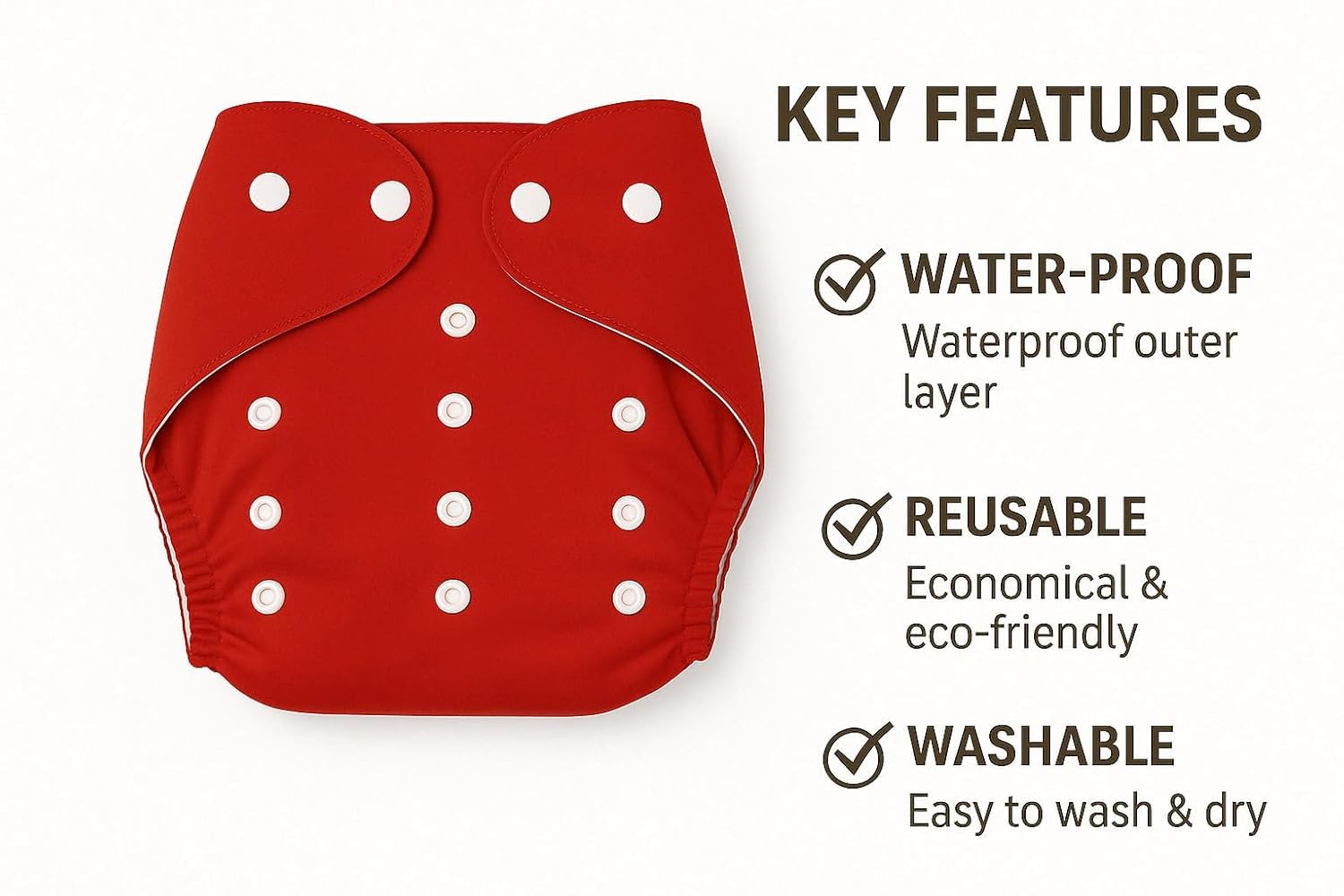 Kritiu Reusable Leakage-proof cotton cloth diapers for babies, high absorbent 5 reusable diaper 3 insert pad combo pack washable cloth diaper free size 3-15kg baby adjustable - Image 4 thumbnail