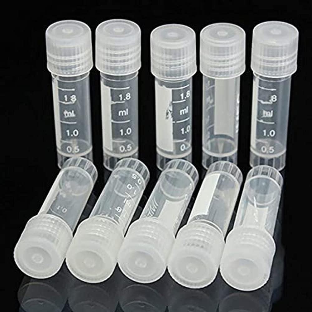 Pack 20 2ml Graduated Plastic Clear Test Tubes Cryovial Cryogenic Vial Tube Self Standing with Cap