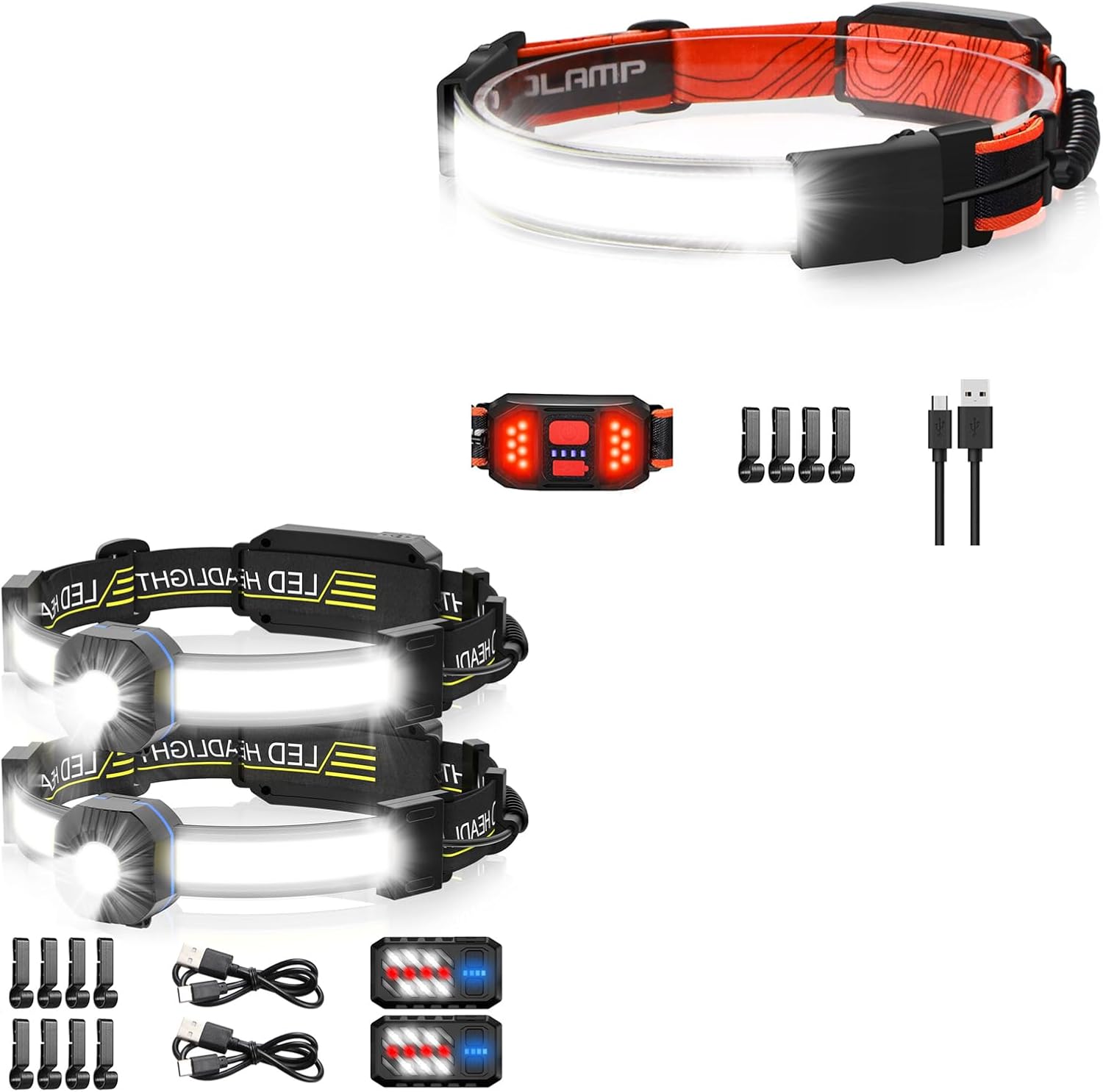 B42L Hard Hat Headlamp 1000 lumens & Y008 230° Broadbeam Rechargeable Headlamp with Red Taillight