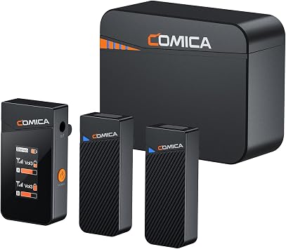 Vimo C3 Wireless Microphone System with 1 Receiver & 2 Microphones 200M Transmission Range 4 Level Adjustable Speed Built-in Battery with Charging Case Replacement for Live Streaming Vlog