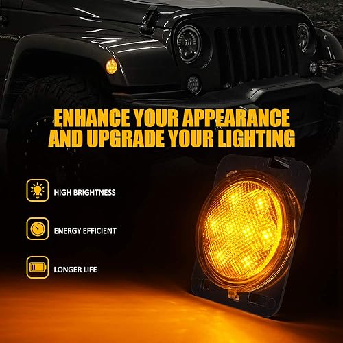 Miniatura 2 de Kits de luces LED intermitentes y de posición lateral de Xprite, luces LED compatibles con Jeep Wrangler JK y Wrangler Unlimited 2007-2018 - Lente