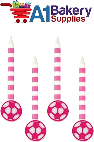 A1BakerySupplies - Decoración para tartas de fútbol (velas de balón de fútbol rosa)