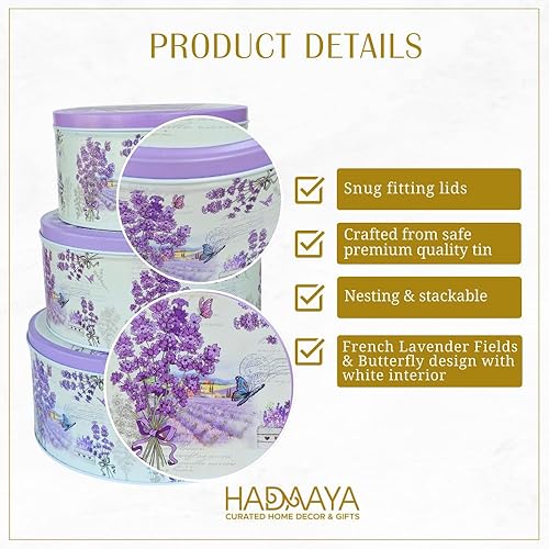 Miniatura 3 de Juego de 3 latas redondas decorativas con tapa para almacenar productos horneados, chocolates, cocinas, pasteles, recuerdos de fiesta de Pascua y más