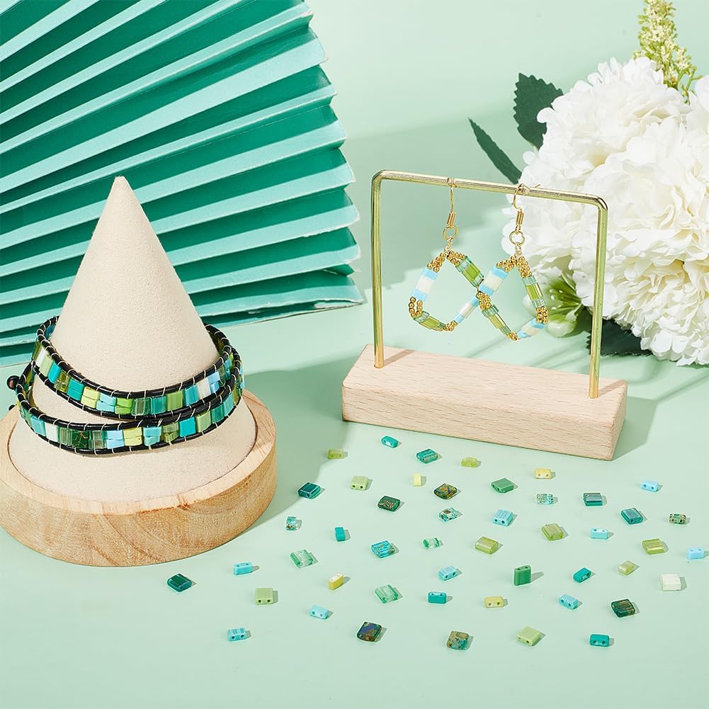 PH PandaHall 280pcs 14 Colors 2 Hole Seed Beads Green Tila Drawbench Flat Square Glass Loose Spacer Beads for Multi-Strand Bracelet Necklace DIY Craft Making, 5x4.55.5mm - Image 5