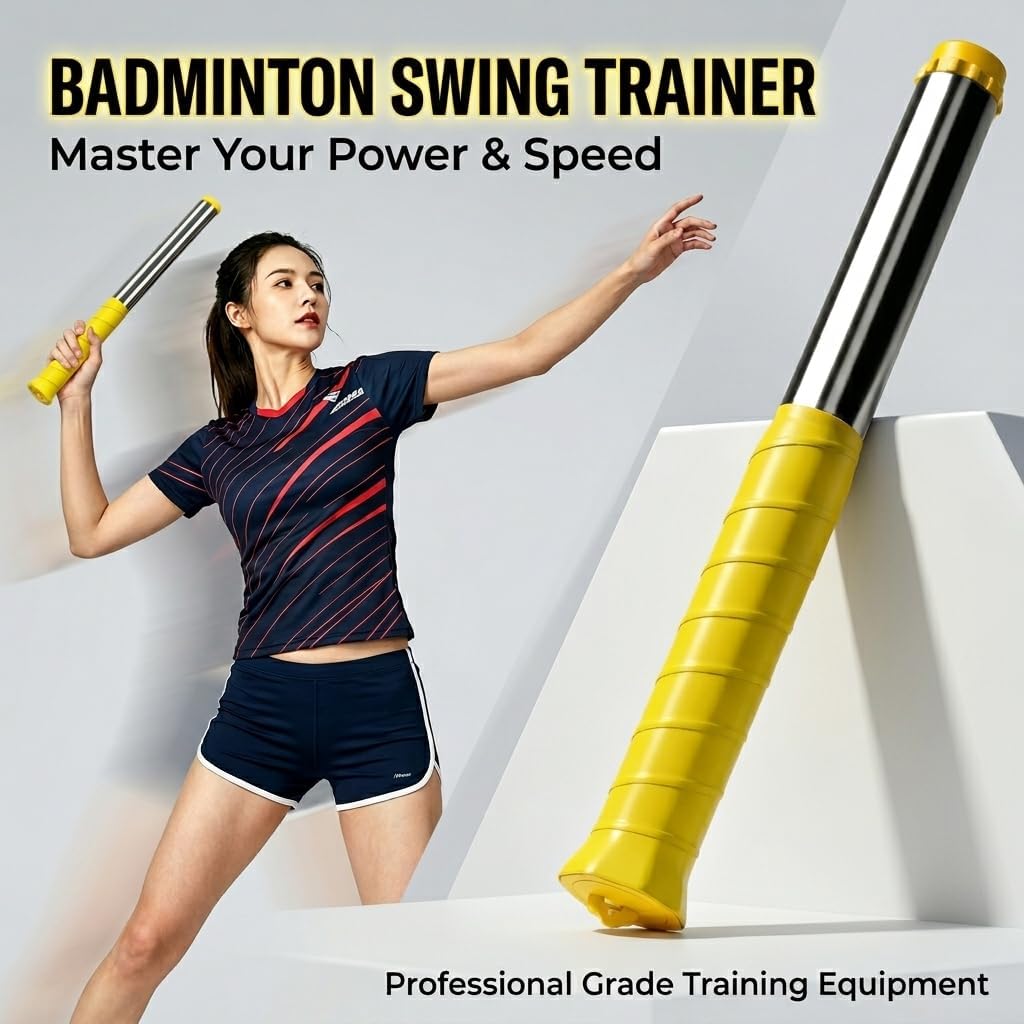 Adjustable Badminton Swing Trainer, Portable Resistance Band Practice Tool for Solo Power Technique and Footwork Training