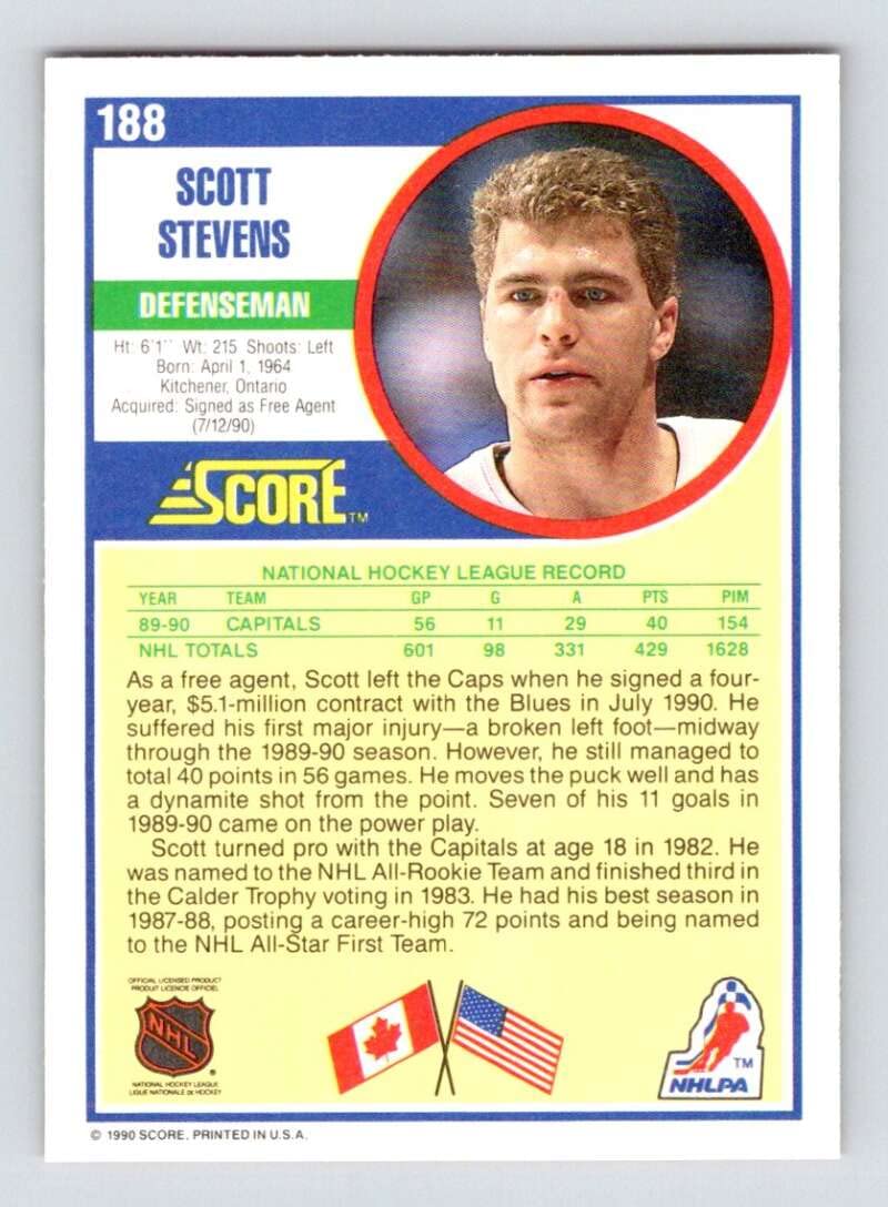 Amazon.com: Hockey NHL 1990-91 Score #188 Scott Stevens #188 NM