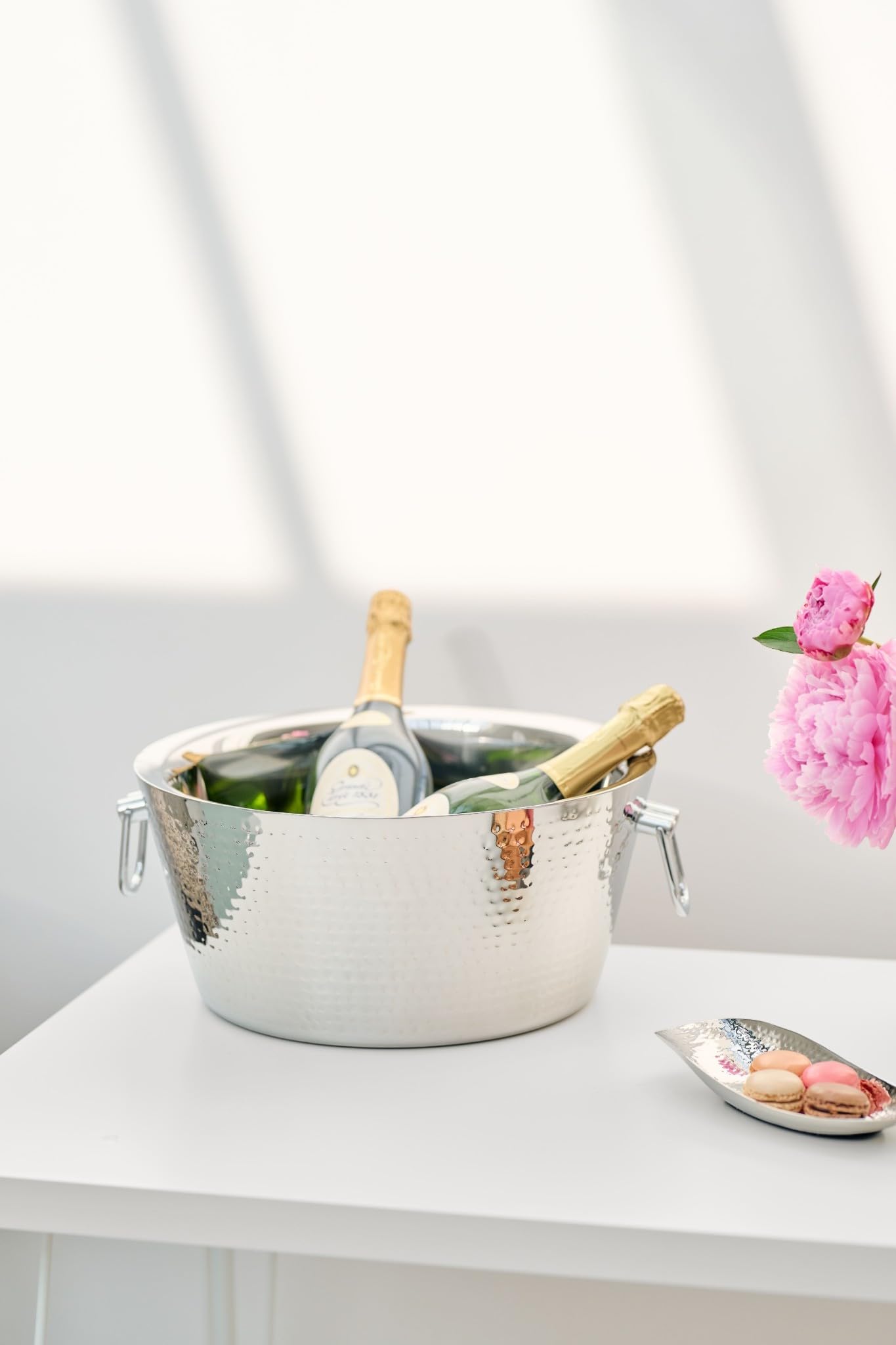 EDZARD Secchiello per champagne Ontario (Ø 38 cm, H 18 cm), acciaio inox a doppia parete, martellato, con manici, per 5 bottiglie – glacette grande, spumantiera, portabottiglie, ristorazione
