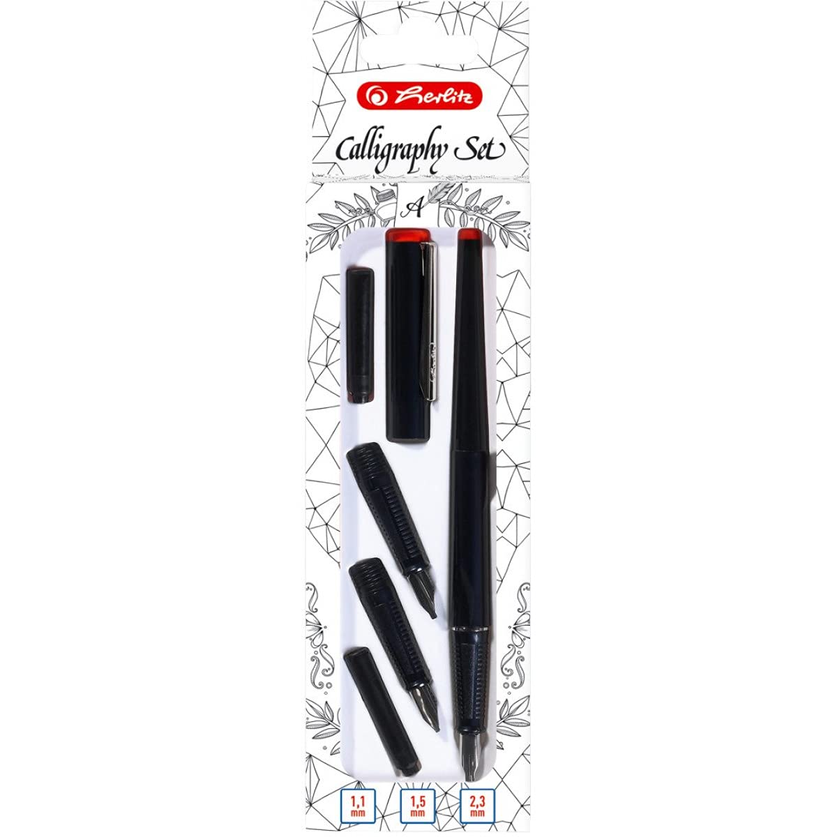 Herlitz Zestaw do Kaligrafii | w Zestawie 3 Koncówki 1,1, 1,5, 2,3mm, Pióro, 2 Naboje Atramentowe | Optymalny Dla Początkujących i doświadczonych Kaligrafów | Do Nauki Kaligrafii | Czarny