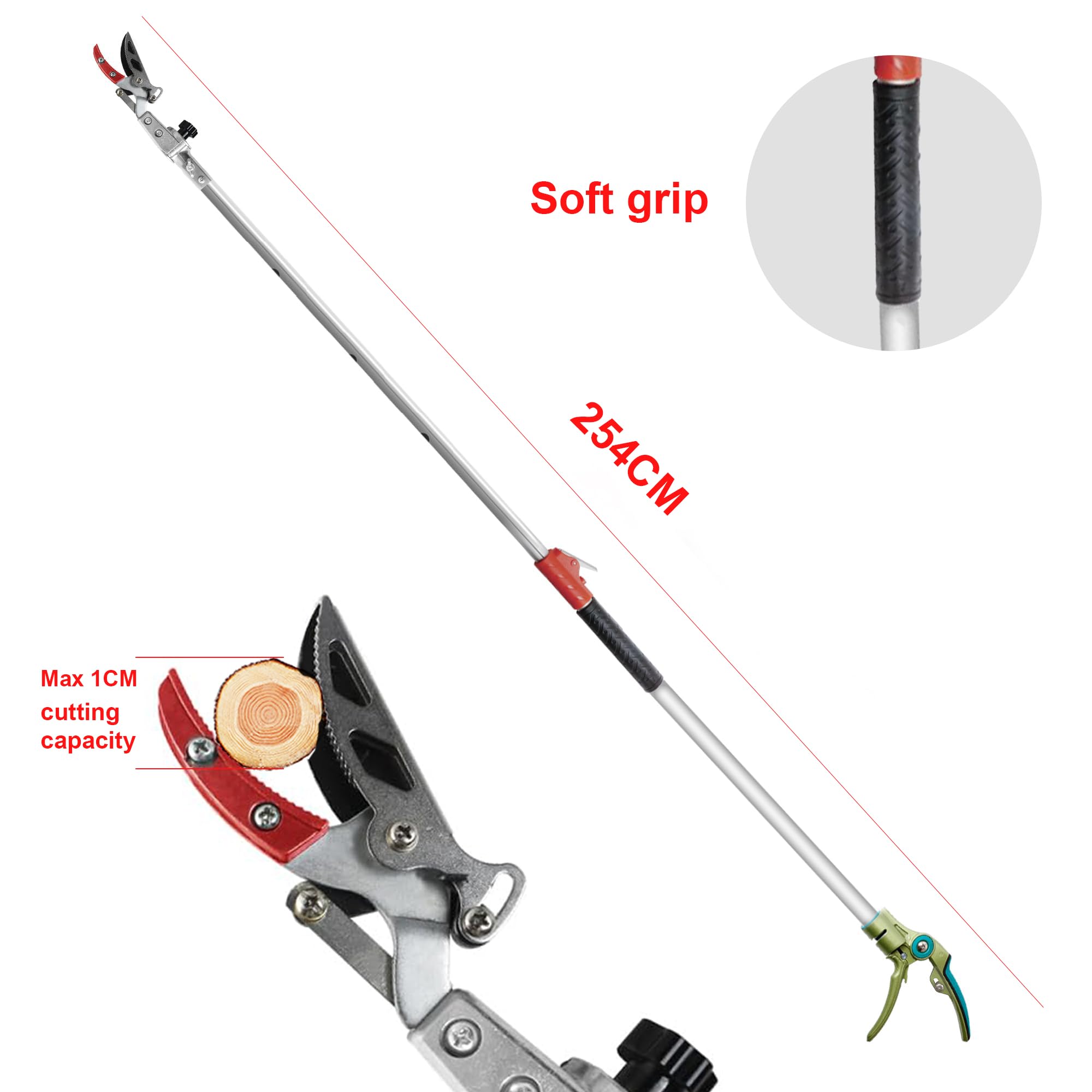 FLORA GUARD tijeras de podar telescópicas, 1,6-2,5 m, ligeras y robustas, recogedoras de frutas con cabezal de cuchilla pivotante, mango de aluminio ligero y telescópico, aptas para podar ramas.