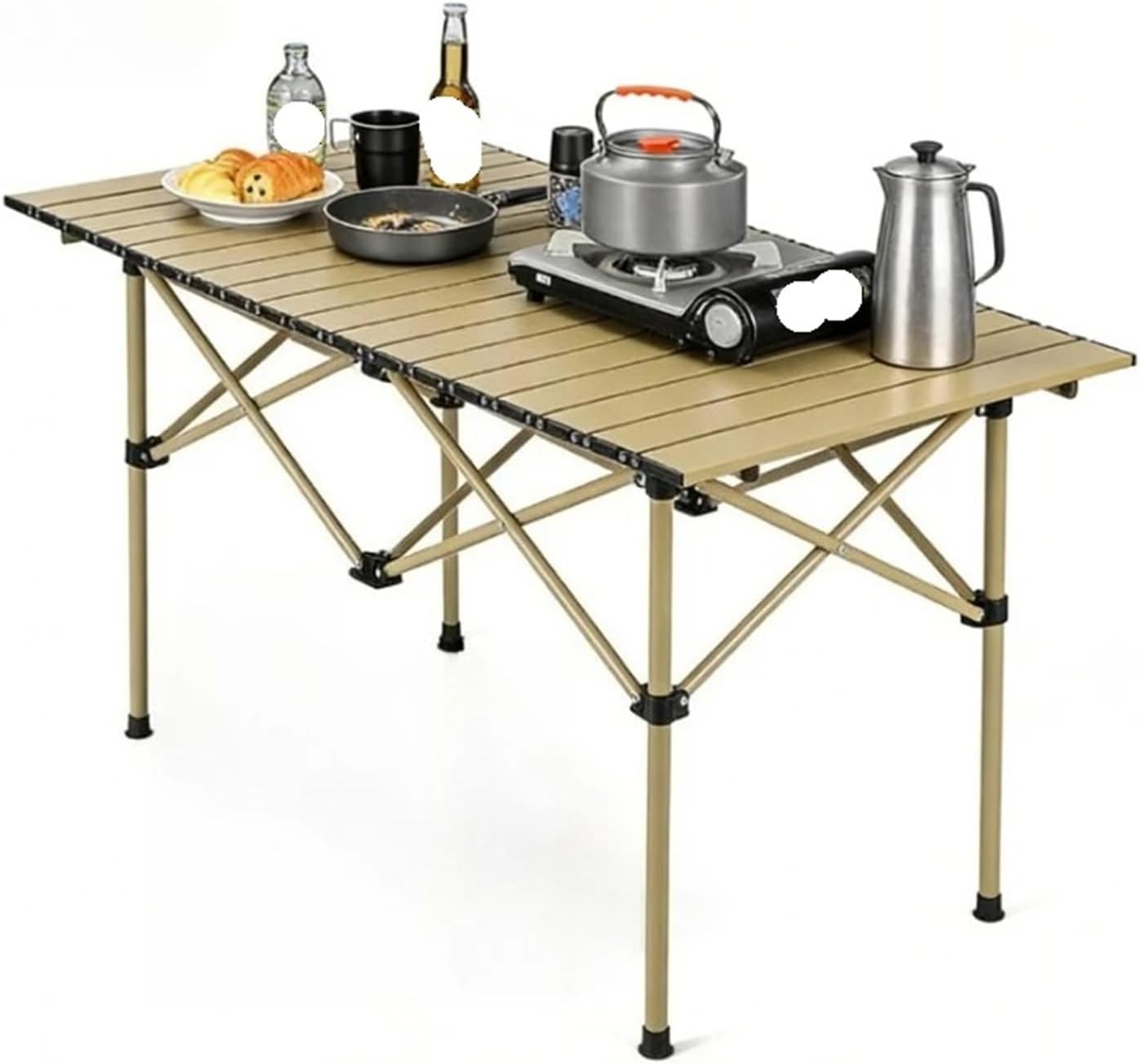 Compatible for Foldable Roll Up Camping Table Lightweight Portable Compact Metal Outdoor Table for BBQ & Picnic(58Cm)