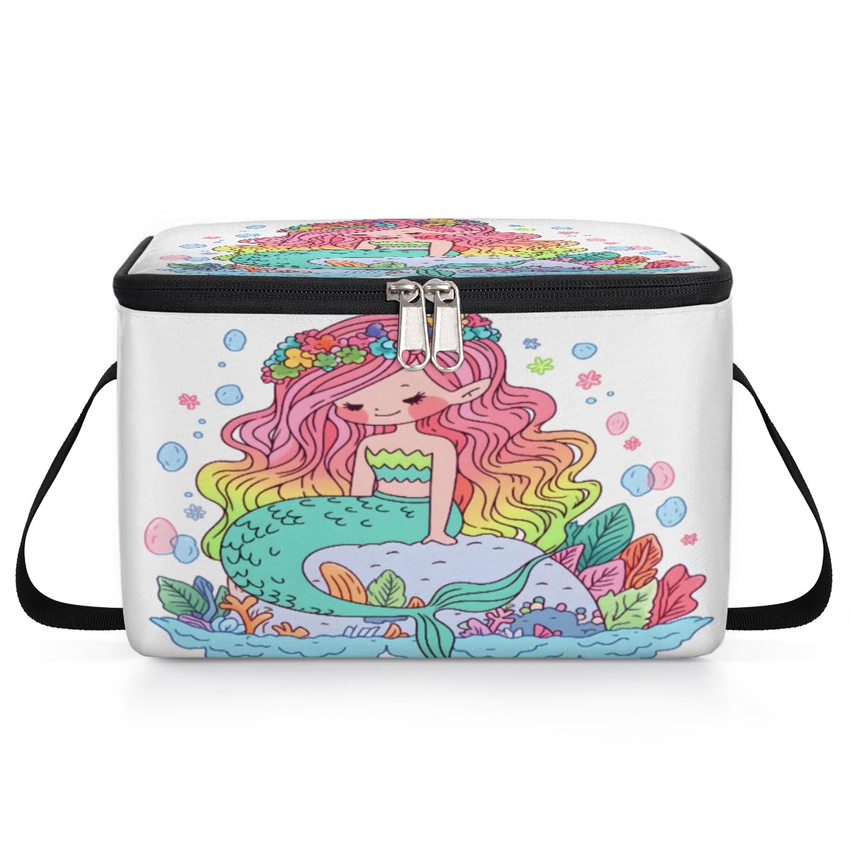 GzLeyigou Floral Mermaid Lunch Bags for Women Men 9 Cans, Hot & Cold Food Delivery Bag Insulated Grocery Bag Insulated Lunch Box Mermaid Cooler Bag for Office Work Picnic Beach