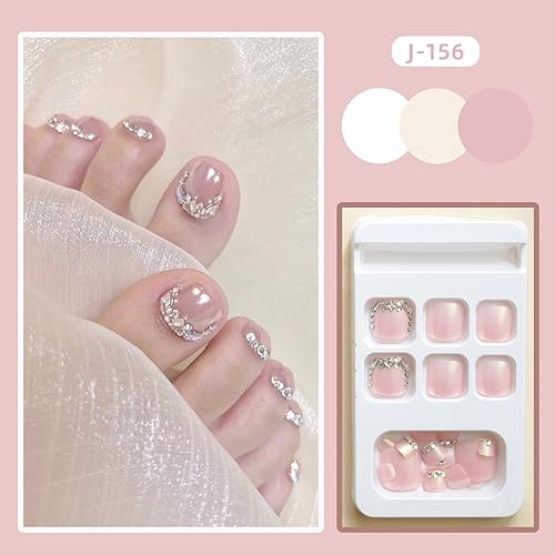 Miniatura 236 de Uñas postizas a presión con diseños de diamantes de imitación, uñas postizas reutilizables de cobertura completa con pestaña adhesiva, uñas postizas