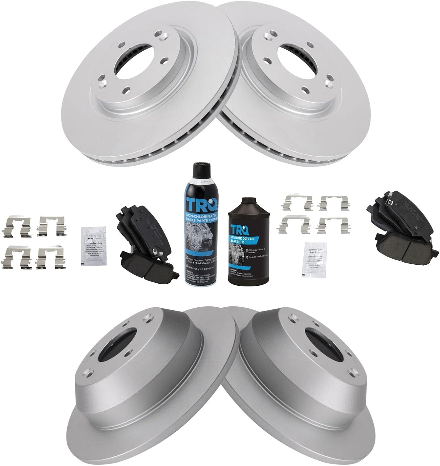 TRQ Front and Rear Brake Pad & Rotor Kit Brake Chemical Kit Brake Pads Brake Rotor Ceramic Premium G-Coated Compatible with 2010-2012 Hyundai Santa Fe 2011-2013 Kia Sorento