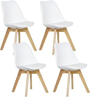 WOLTU 4X Sillas de Comedor Madera Asiento Acolchado en Cuero Sintético y Polipropileno Blanco BH29ws-4