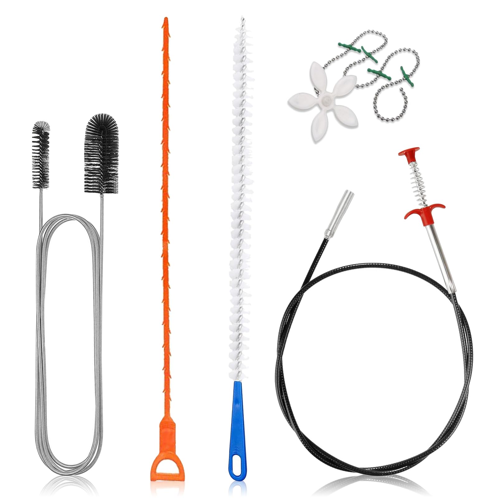Neusid Silver Pack Of 5 Drain Cleaner Spiral Claw Gripper With Pipe Cleaner Drain Brush And Flexible Pipe Cleaning Brush Spiral Drain Pipe Cleaning Drain Spiral For Kitchen Bathroom Sewers