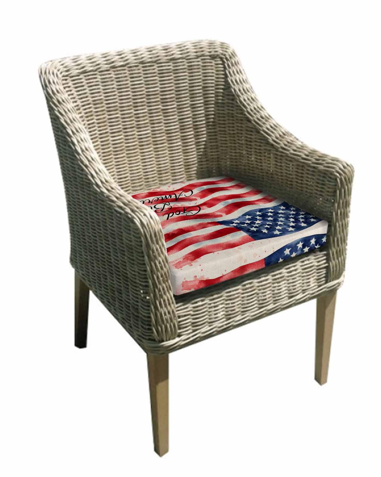 2 Pack American Flag Waterproof Cushion Covers with Ties, Outdoor Patio Chaise Lounge Chair Seat Cushion Slip Covers Replacement(Only Cover) Rustic Watercolor USA Flag 24