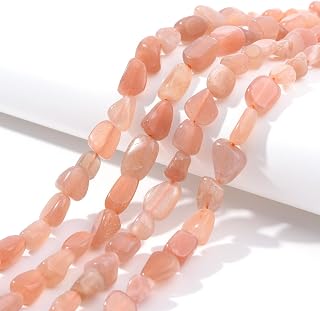 6-8mm Natural Sunstone Nuggets Oval Free Tumbled Pebble Semi Precious Gemstone Loose Stone Beads Approx 15.5 inch for DIY Jewelry Making