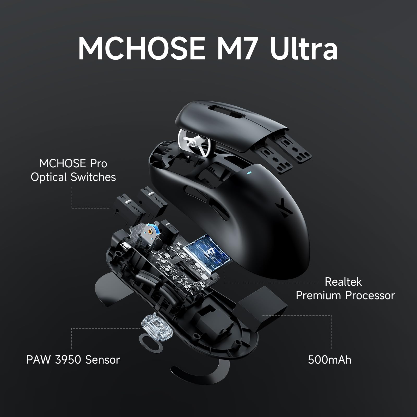 mchose m7 ultra + ブラック MCHOSE Mouse para jogos M7 ultra sem fio, sondagem de 8K, mouse