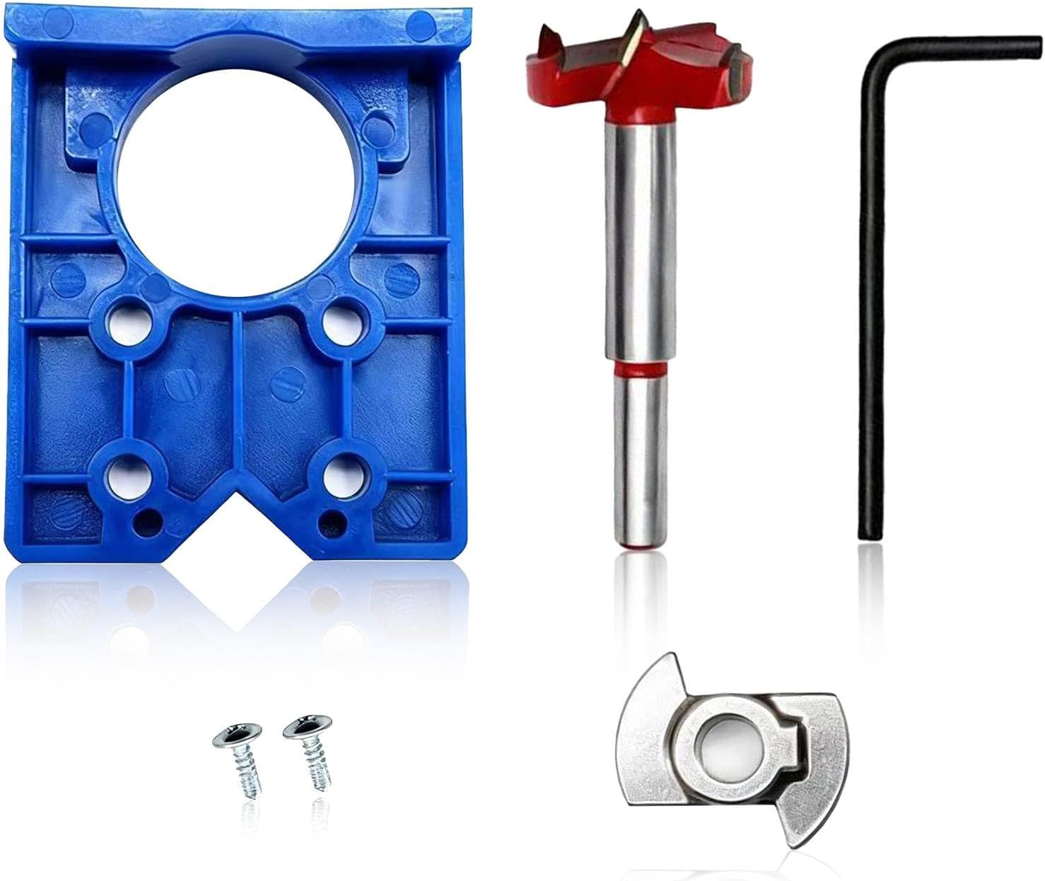  35mm Hinge Jig Drill Bits Set, Drill Guide Door Concealed Hinge Jig Boring Hole Saw Cutter with Positioner for Cabinet Mounting Plate Wood Furniture Door Hinges Installation