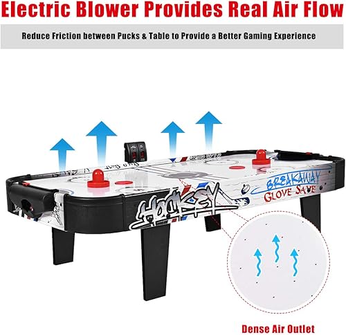 Miniatura 5 de Goplus Mesa de hockey de aire, juego de hockey de aire de mesa de 42 pulgadas con marcador LED, 2 discos, 2 empujadores, motor potente, juego de