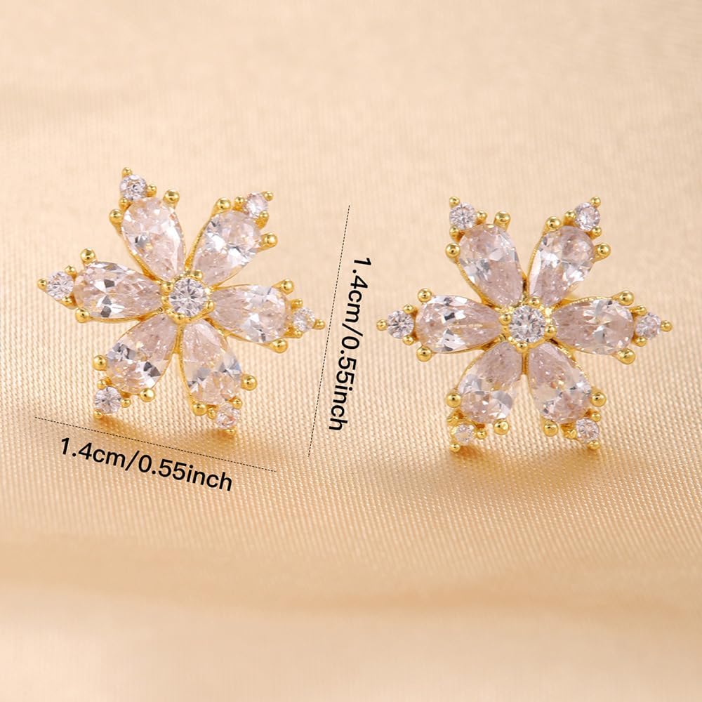 Kokoma Cubic Zirconia Snowflake Stud Earrings for Women, Gold Plated Crystal Clear Winter Christmas Earrings Small Studs Dainty Jewelry for Christmas Holiday - Image 3