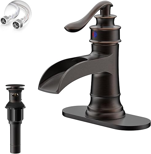 grifo cascada monomando para el lavabo de baño, de un agujero, bronce, frotado con aceite