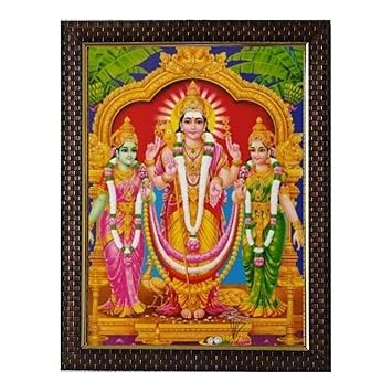 Lalitha Photo Frame Works Synthetic Wood Lord Subramanya Murugan Valli Devasena Religious God Photo Frame (Multicolour)