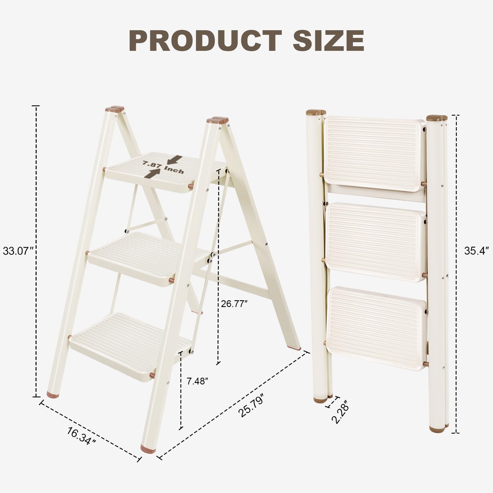 Valeo 3 Step Ladder,Lightweight Folding Step Stool with Wide Anti-Slip Pedal, 330LBS Capacity, Heavy Duty,Sturdy Iron Metal Step Stool for Home, Kitchen, Closet, Adults, Cream White - 4