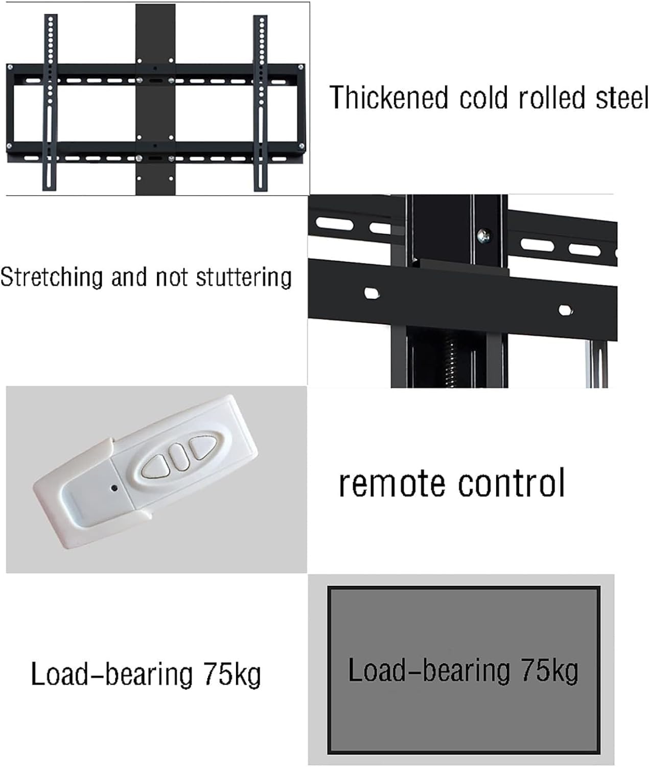 Supporto TV, supporto da parete for monitor, altezza regolabile, sollevamento elettrico telescopico, staffa motorizzata con telecomando RF wireless, adatto a schermi da 37 a 75 pollici