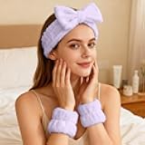 3pcs Spa headband Wristbands Make up Headband for Washing Face, Wristlets for Sleeves Dry(Purple)