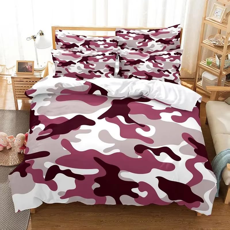 Housse de couette camouflage 3D rose et bleue pour cocooning moderne dans la chambre