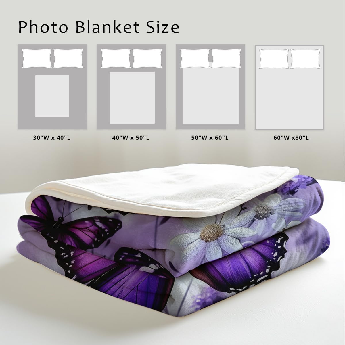 Printed Bed Blanket Purple Butterfly Throws Soft Flannel Blanket Butterfly Gifts for Adults Kids Couch Butterflies Decor for Sofa Bed Office (49"x59")