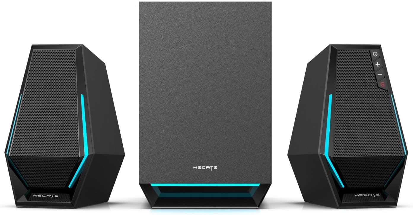 Edifier G1500 MAX 2.1 Gaming Speakers - 60W Peak Power with 4" Subwoofer & 2.5" Satellite Speakers, Bluetooth 5.3 & Multi-Wired Connections, 10 RGB Light Effects, 3 Sound Modes for PC/PS5/Xbox/Phone