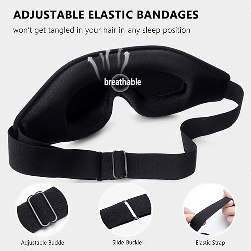 Miniatura 6 de Máscara de espuma viscoelástica 3D para dormir, 100% bloqueo de luz, para hombres y mujeres, cómodas cubiertas para dormir con presión ocular cero