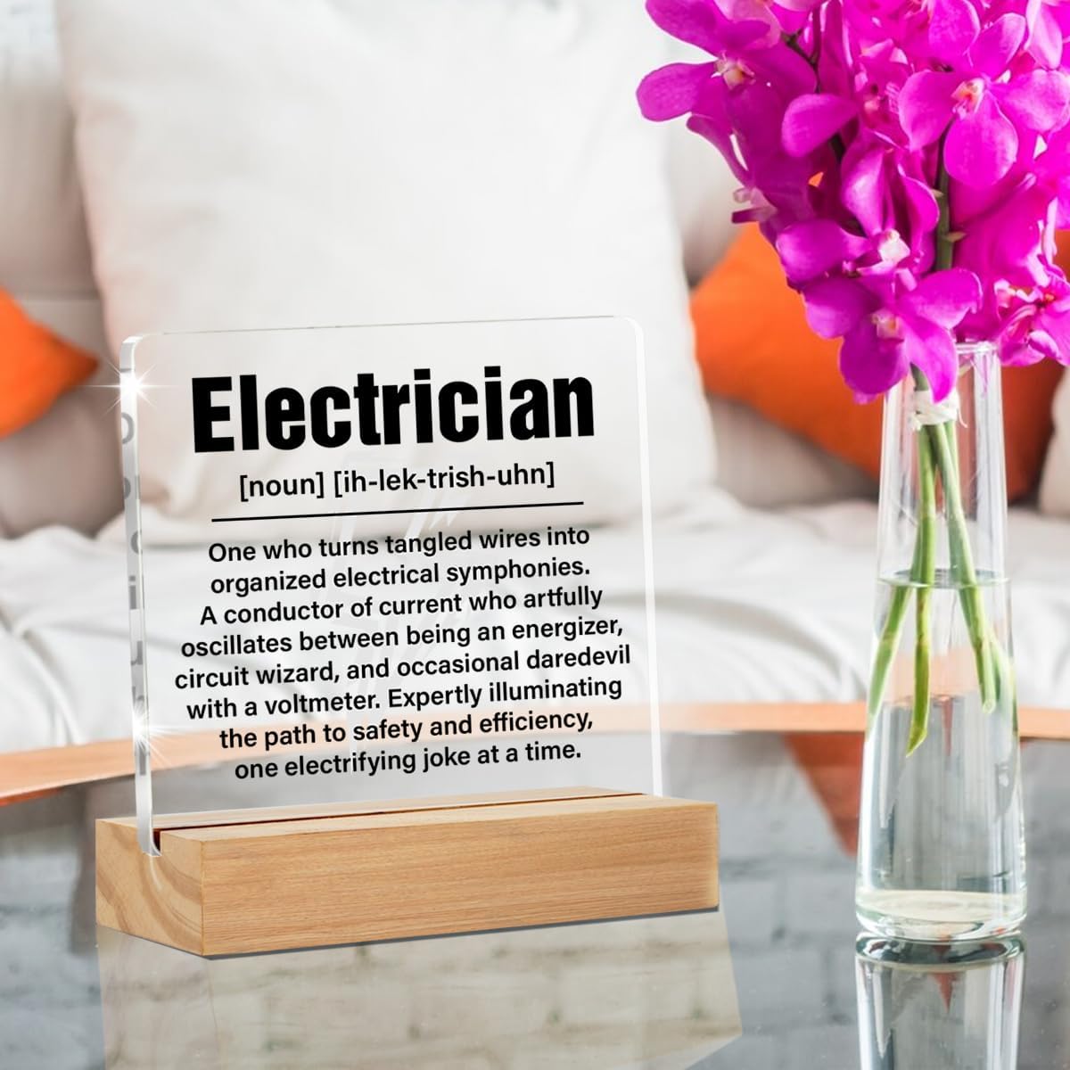 Electrician Gifts, Graduation Gifts Retirement Gifts for Electrician, Electrician Definition Clear Desk Decorative Sign Home Office Acrylic Decor - Image 6
