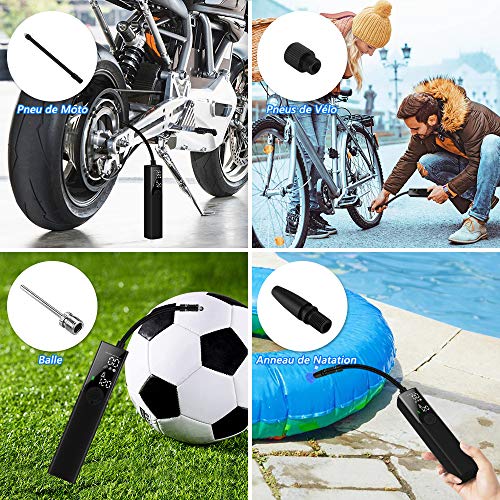 VEEAPE Reesibi Bomba de aire eléctrica portátil para bicicleta, 120 psi/1200 mAh, compresor con pantalla LCD para coche, bicicleta, motocicleta, fútbol, etc. Mini bomba de neumáticos con batería con