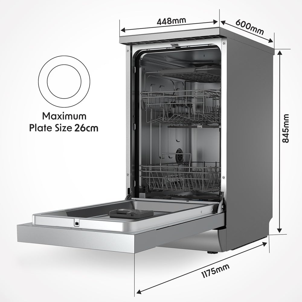 Szara wolnostojąca zmywarka Slimline - 45 cm - 10 kompletów naczyń - Wyświetlacz LED