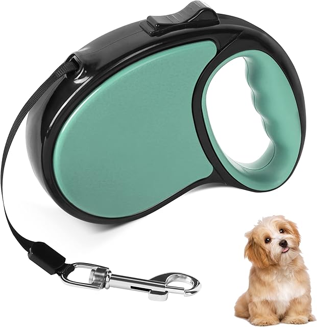 Beaface Retractable Dog Lead for Small Medium Dogs Up to 20KG, Retractable Dog Leads 16ft/5M, Extendable Dog Leads with Anti-Slip Handle, Anti-Tangled Strong Nylon Tape (Green)
