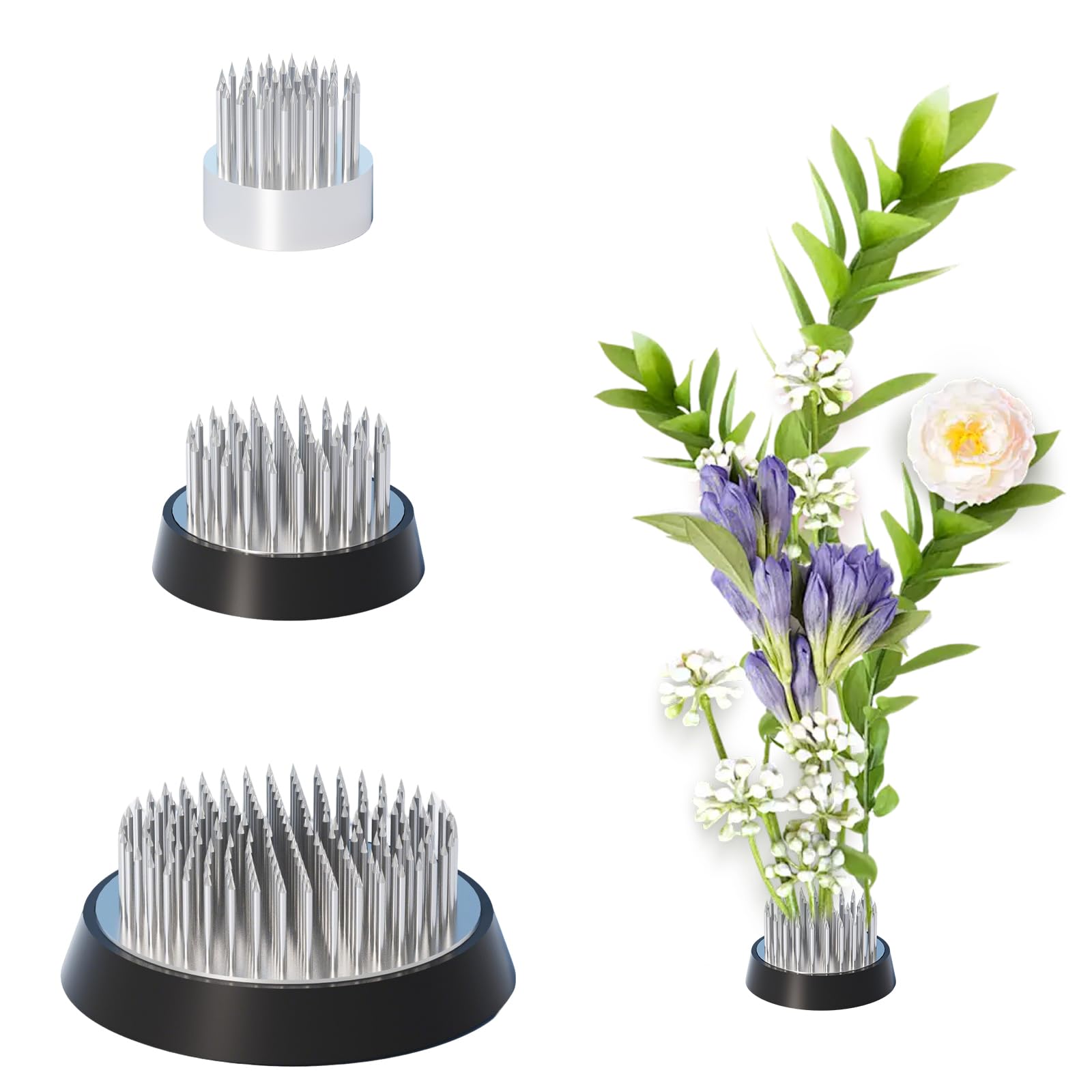 Vetin 3Pcs Flower Frog Pins, Brass Needle Flower Arranging Supplies for Vase, Ikebana Floristry Accessories, Plant Decoration and Home Garden Use (6cm 3.4cm 2.3cm)