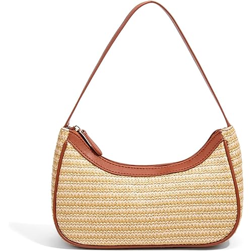 Dreubea Womens Woven Underarm Bag Lightweight Straw Purse Crossbody Top-Handle Bag