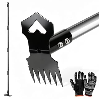 60" Weed Puller Tool with Long Handle, 2-in-1 Weed Rake & Garden Hoe, Stand Up Weeding Tools Gardening, Heavy Duty Steel Weeder Tool, Manual Uprooting Weed Remover Tool for Yard, Lawn, Patio, Garden - Amazon product rated Grade A