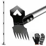 60" Weed Puller Tool with Long Handle, 2-in-1 Weed Rake & Garden Hoe, Stand Up Weeding Tools Gardening, Heavy Duty Steel Weeder Tool, Manual Uprooting Weed Remover Tool for Yard, Lawn, Patio, Garden