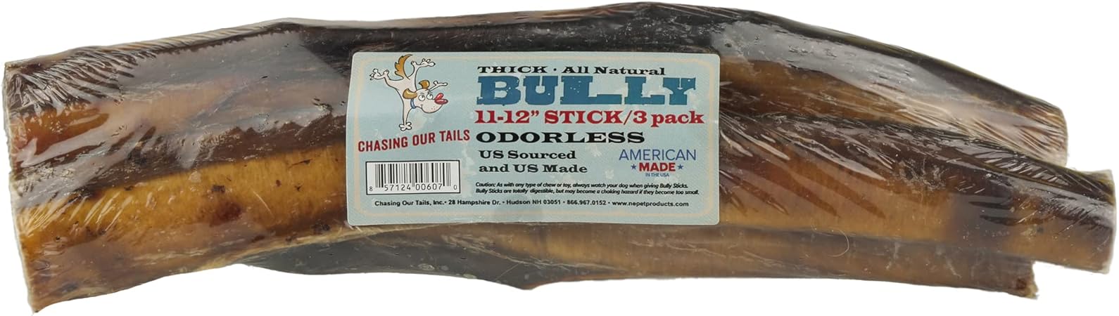 Thick Odorless Pet Bully Stick (3 Pack), 11" To 12"