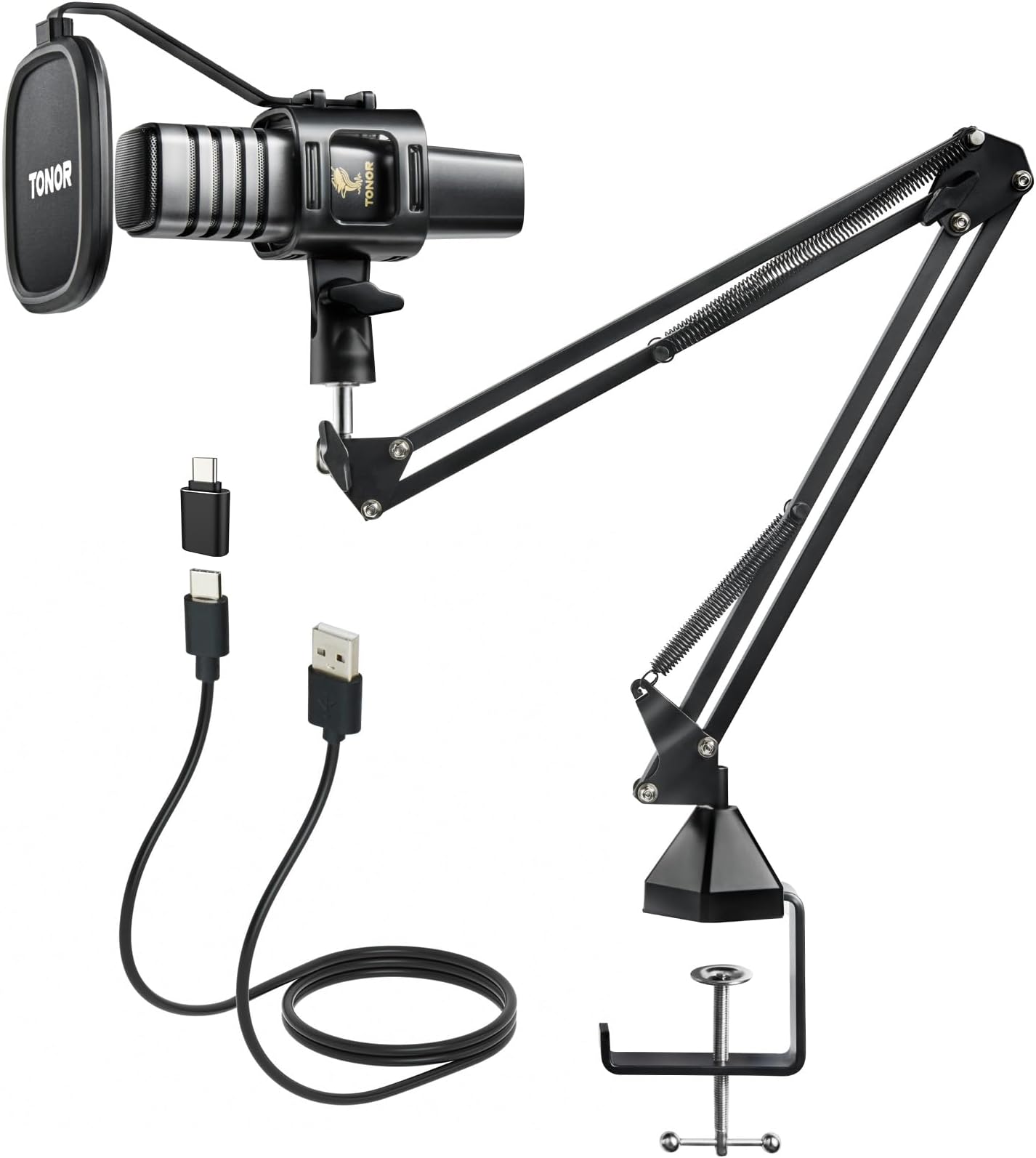 USB Microphone Kit, PC Podcast Recording Cardioid Condenser Computer Mic Set for Gaming, Streaming, Singing, Voice Over, YouTube, Studio Mic Bundle with Adjustable Arm Stand, TC30+