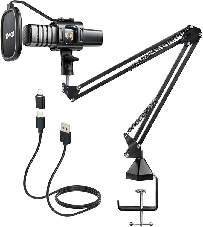 TONOR USB Condenser Microphone, Cardioid Computer Microphone, Pop Filter, for Conference, Streaming, Podcasting, Gaming, Twitch, for Laptop, Desktop PC, with Microphone Boom, TC30+