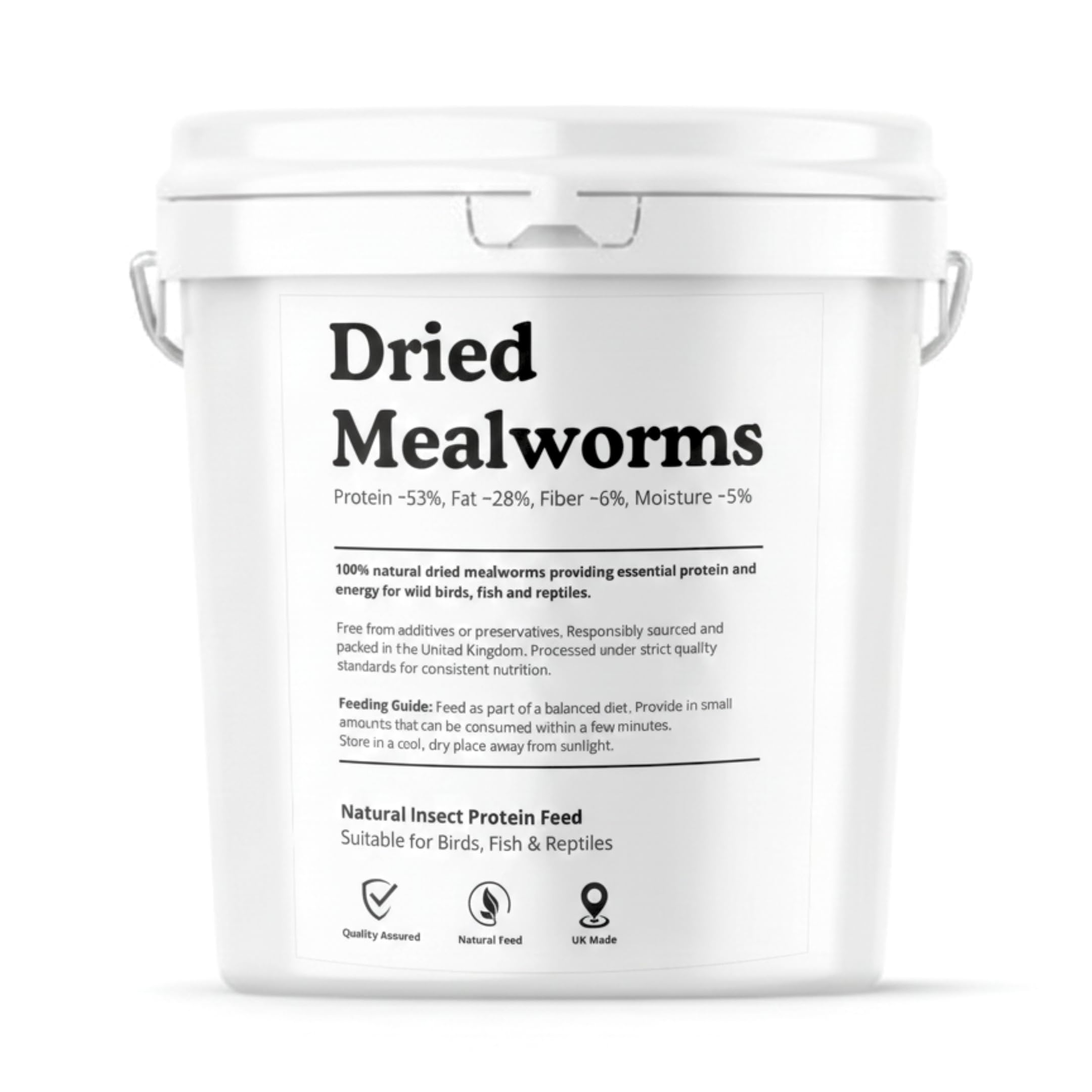 Dried Mealworms 5L Bucket – Premium Natural Insect Protein Feed for Wild Birds, Reptiles & Pond Fish – High Energy Wildlife Food – Packed in the UK