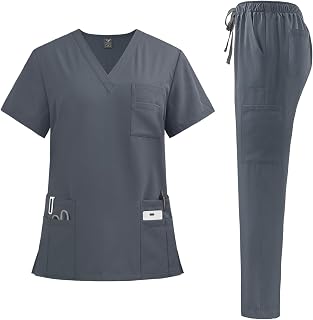 niaahinn Scrubs for Women Set - Stretch Scrub Top & Cargo Pants with Multi Pocket