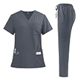Scrubs for Women Set - Stretch Scrub Top & Cargo Pants with Multi Pocket